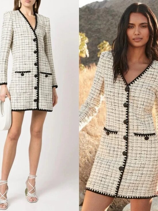 Veronica Beard Dresses & Skirts - Womens Veronica Beard Palatine (Item-97) White Black Tweed Boucle V-Neck Dress 4